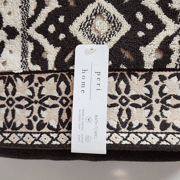 Peri Home Moroccan Tiles 6pc Cotton Towels Black Beige Set 2 Bath 2 Hand 2 Tip - Picture 8 of 16